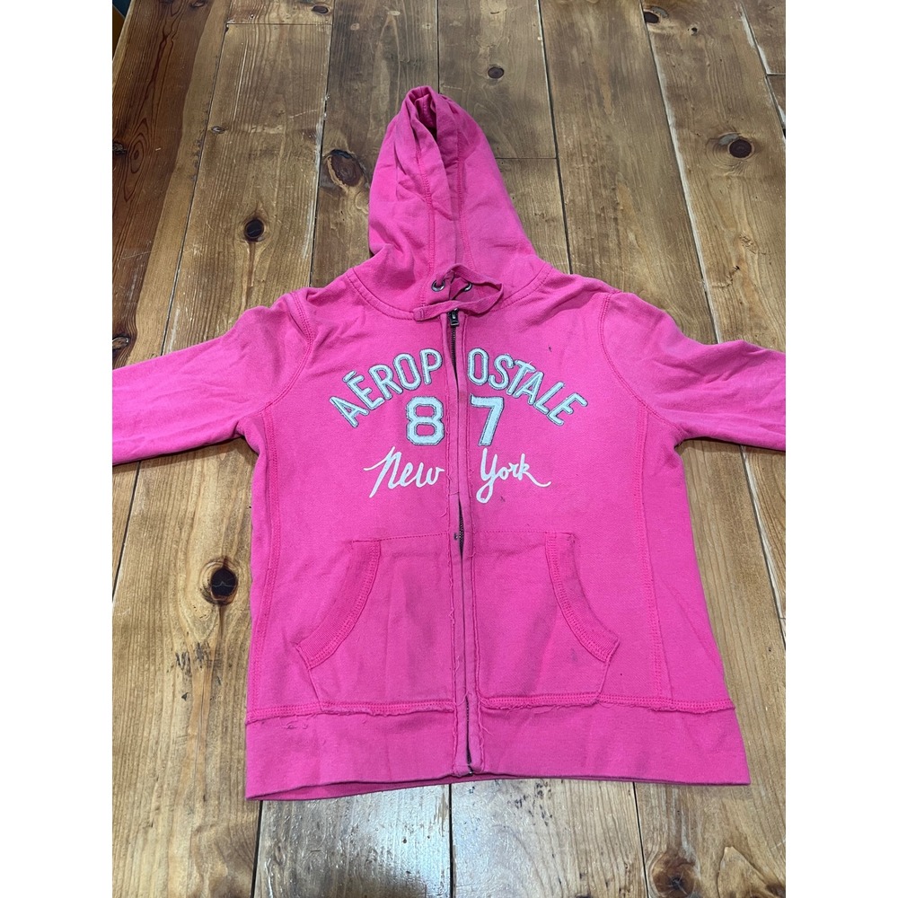 Aeropostale 87 New York Pink Full Zip Hoodie Sweatshirt Womens Small Y2K